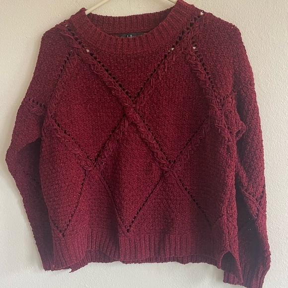 LULUS DIAMOND IN THE ROUGH WINE RED KNIT SWEATER - Picture 4 of 9